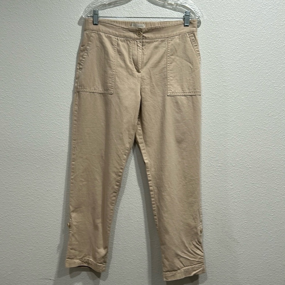 Talbots Linen Blend Roll Tap Kahki Pants SZ 8P